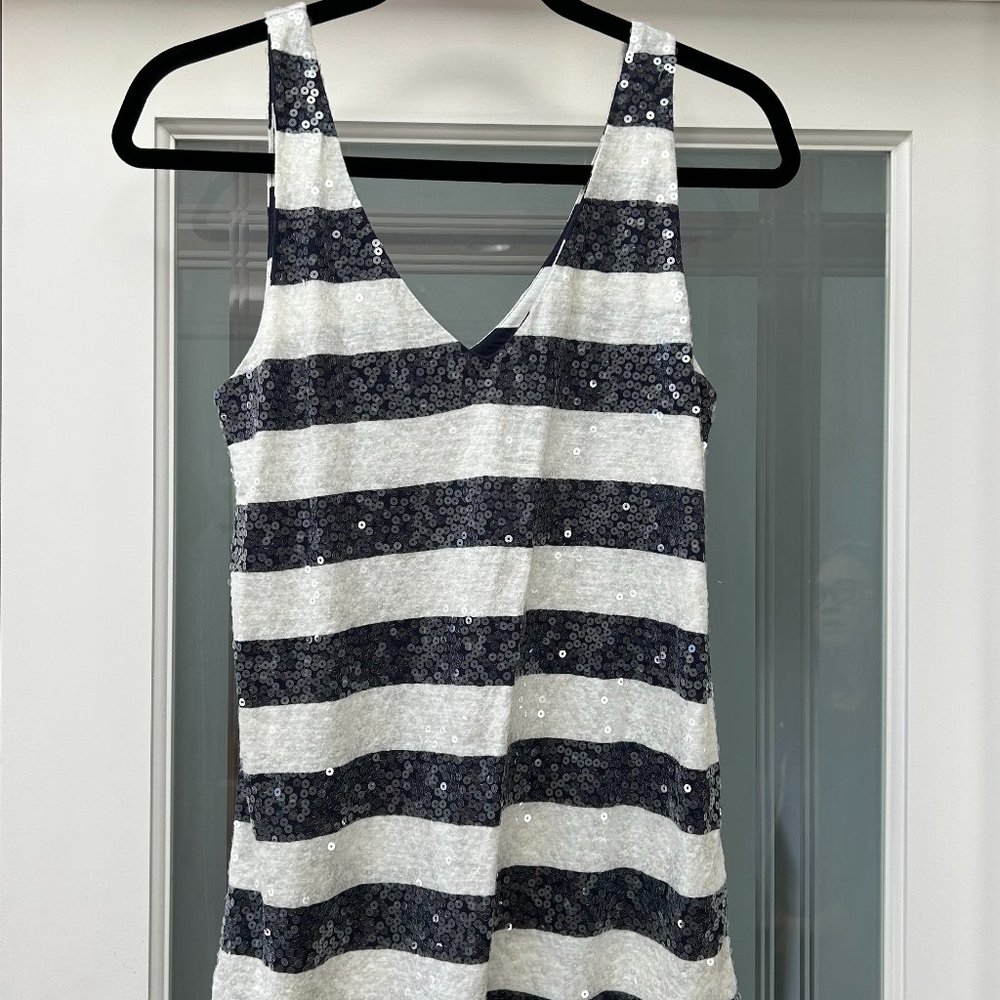 NWT J Crew sequined blue and white striped tank top